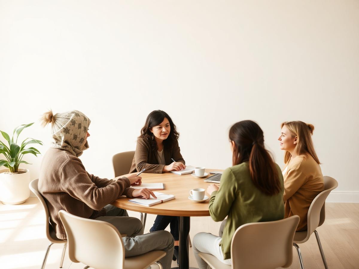 Educators in a small training session around a warm wooden table